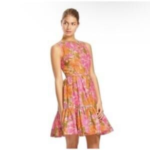Tracy Feith Sleeveless Swing Dress Sz S Pink Floral Tropical Resort Open Back